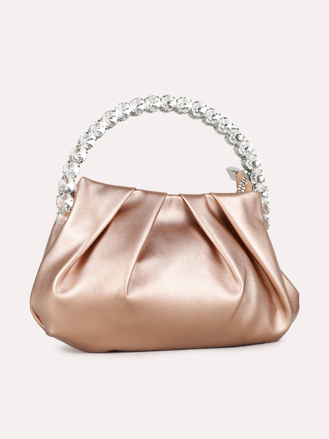 Womens Champagne Handbag With Zip Lock For Party Use