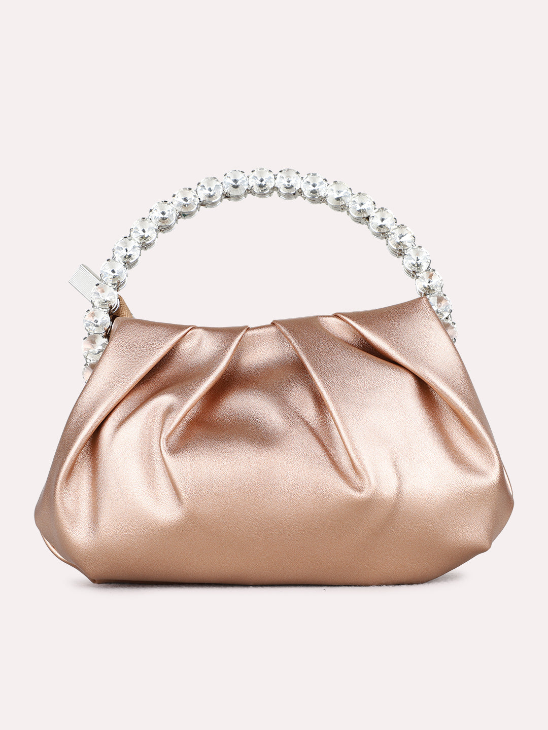 Womens Champagne Handbag With Zip Lock For Party Use