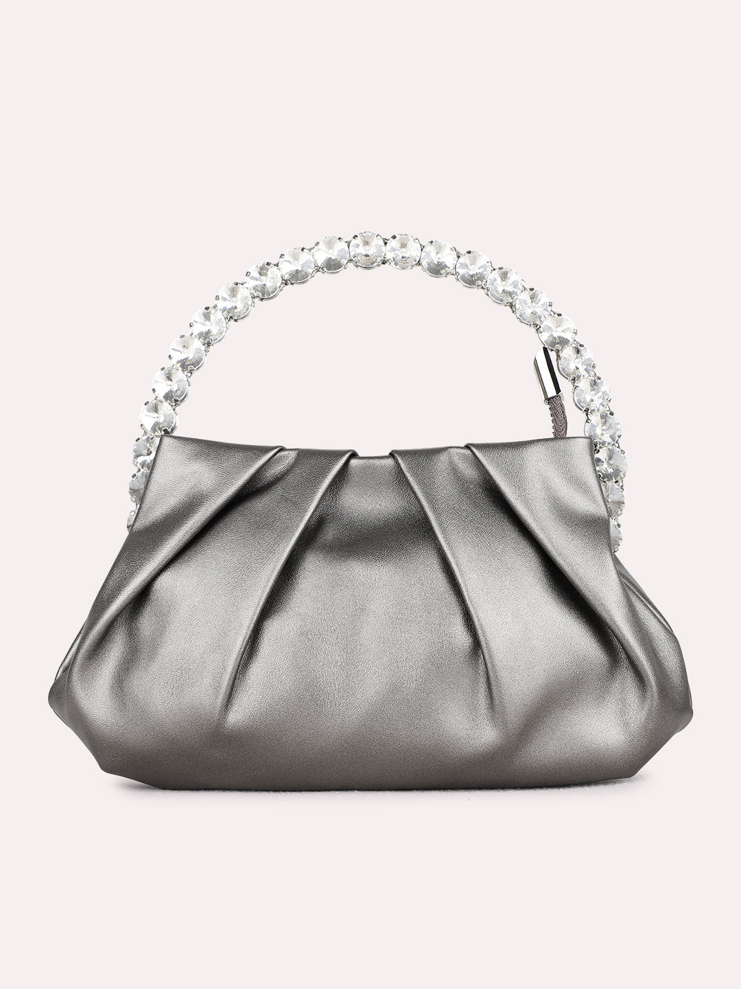 Womens Metallic Handbag With Zip Lock For Party Use