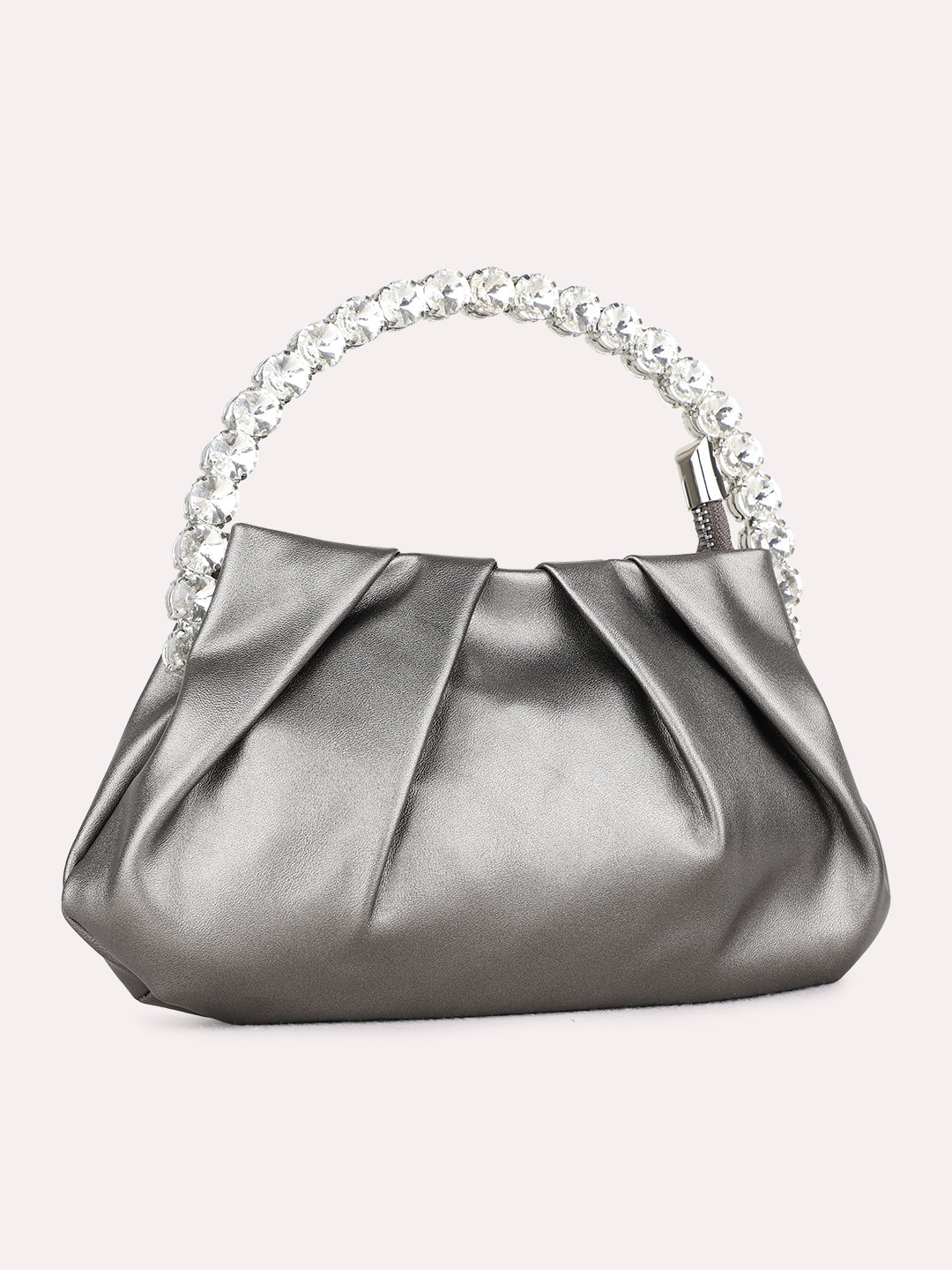 Womens Metallic Handbag With Zip Lock For Party Use