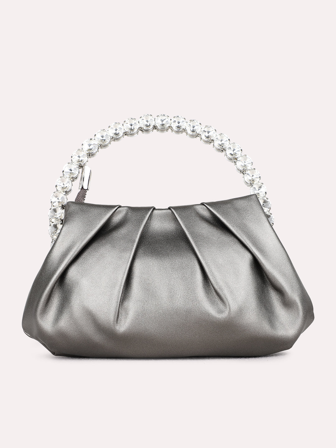 Womens Metallic Handbag With Zip Lock For Party Use