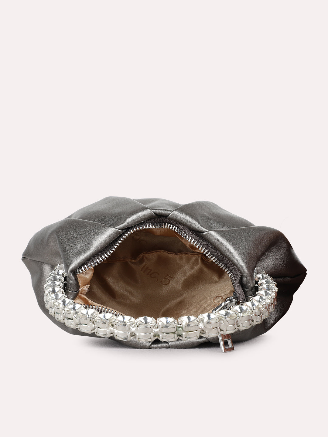 Womens Metallic Handbag With Zip Lock For Party Use