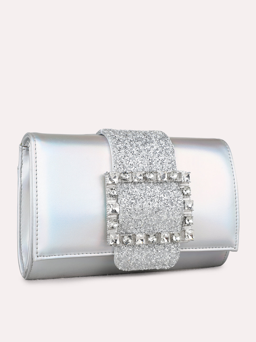 Womens Silver Fashion Bags With Magnet Lock For Party Use