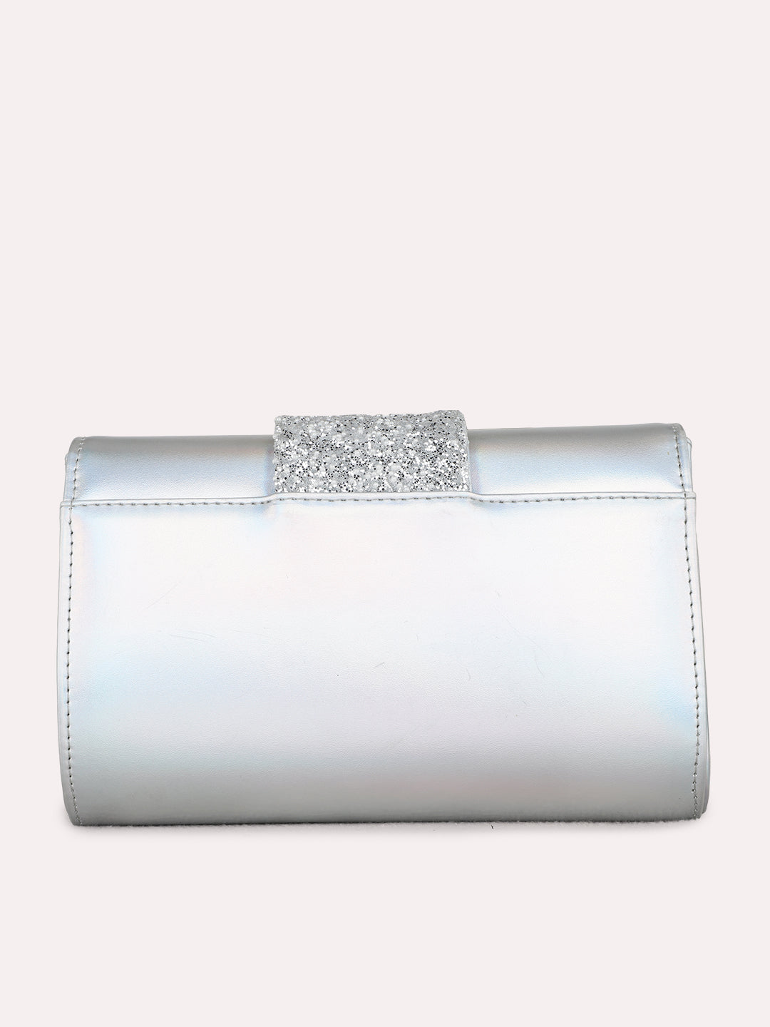 Womens Silver Fashion Bags With Magnet Lock For Party Use