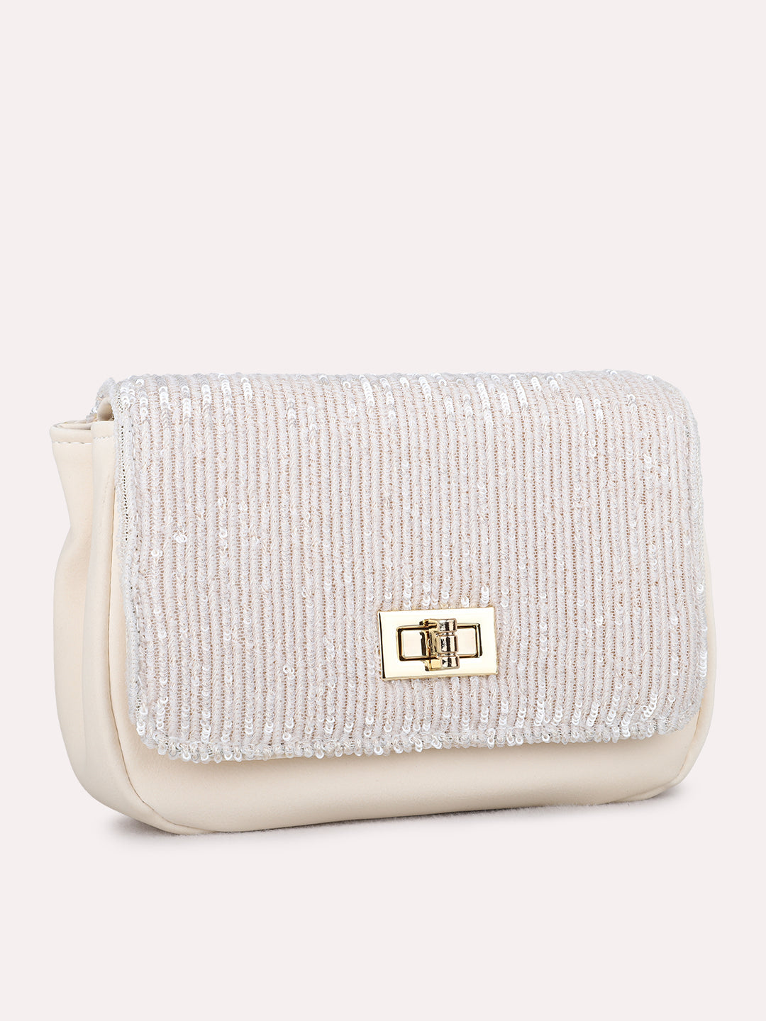Womens Beige Clutches With Twist Lock For Party Use
