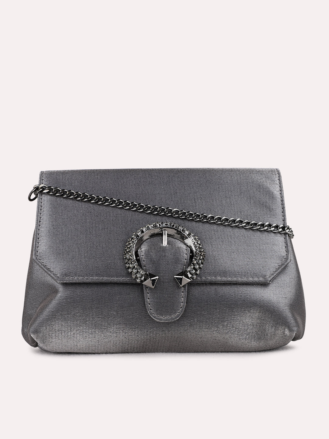 Womens Grey Clutches With Magnet Lock For Party Use