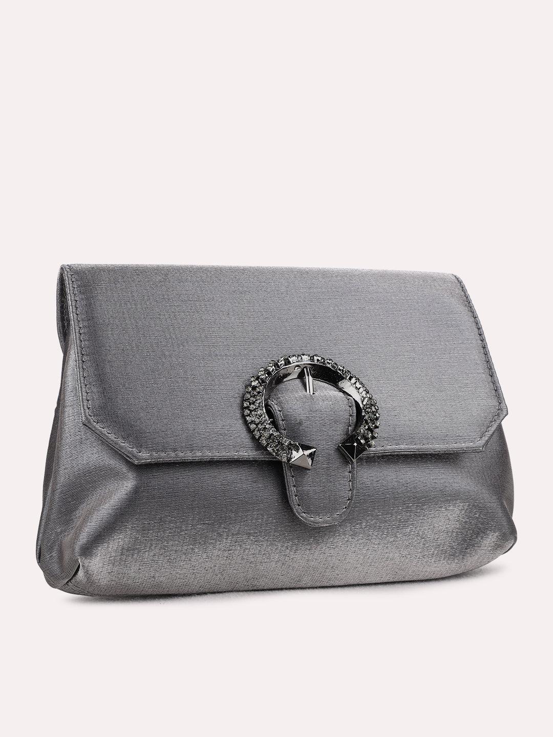 Womens Grey Clutches With Magnet Lock For Party Use