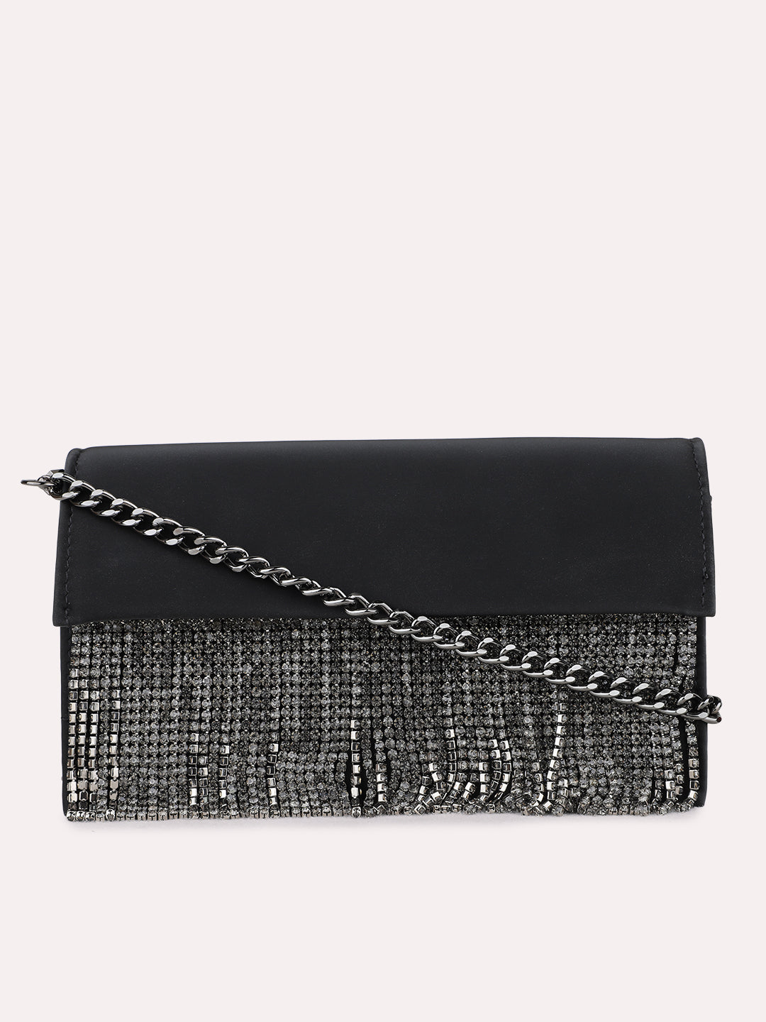 Womens Black Clutches With Magnet Lock For Party Use