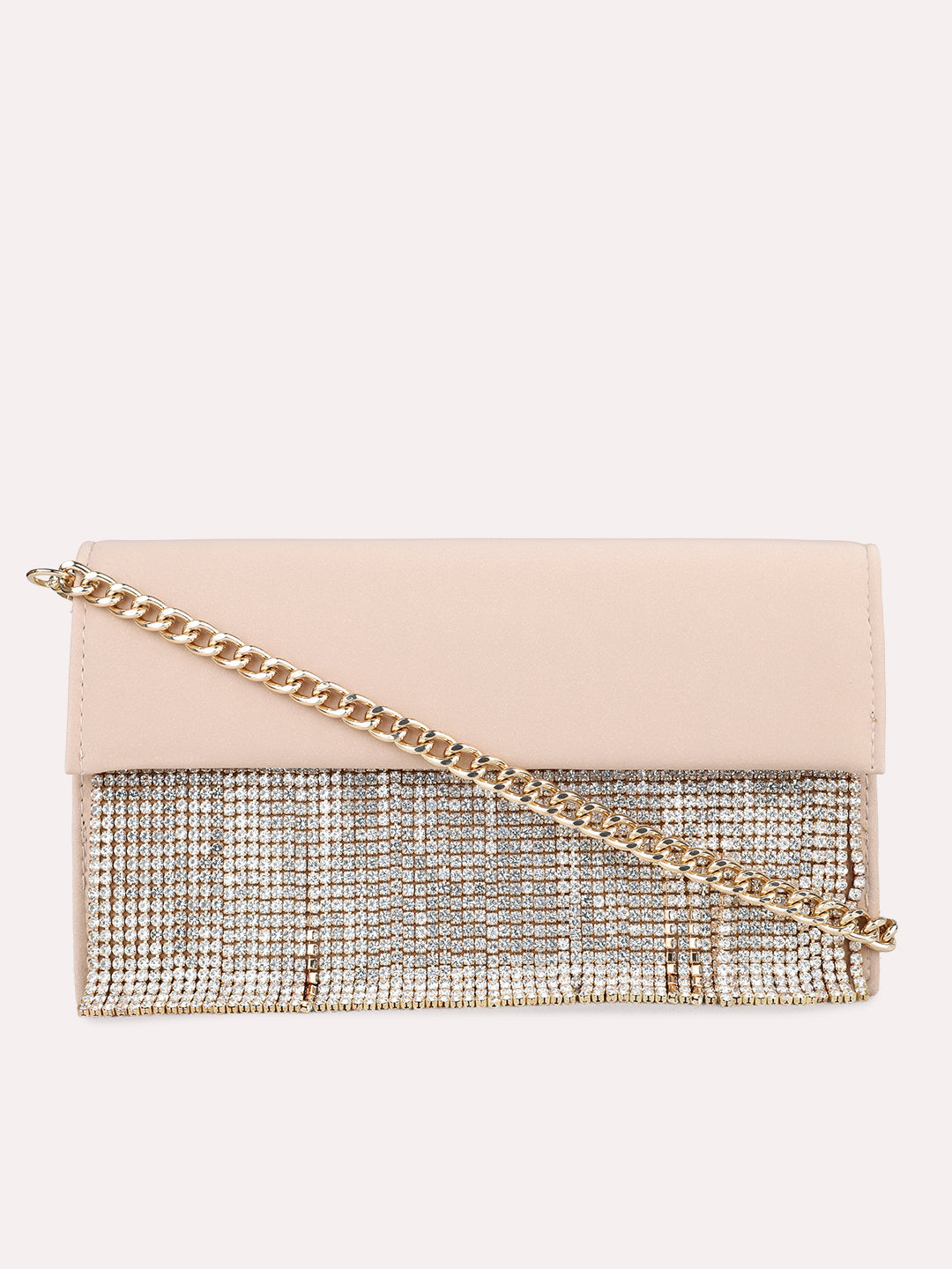 Womens Champagne Clutches With Magnet Lock For Party Use