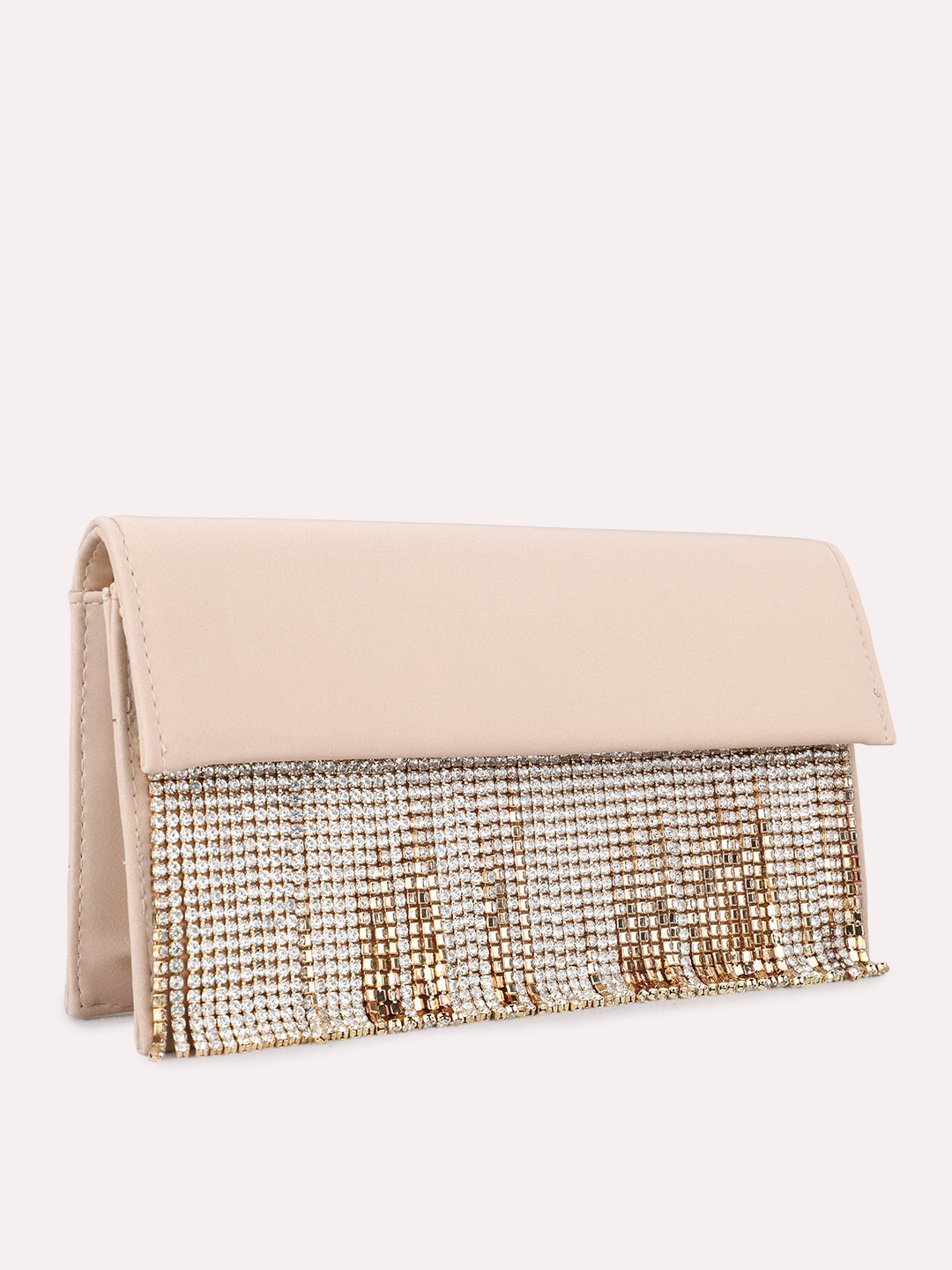 Womens Champagne Clutches With Magnet Lock For Party Use