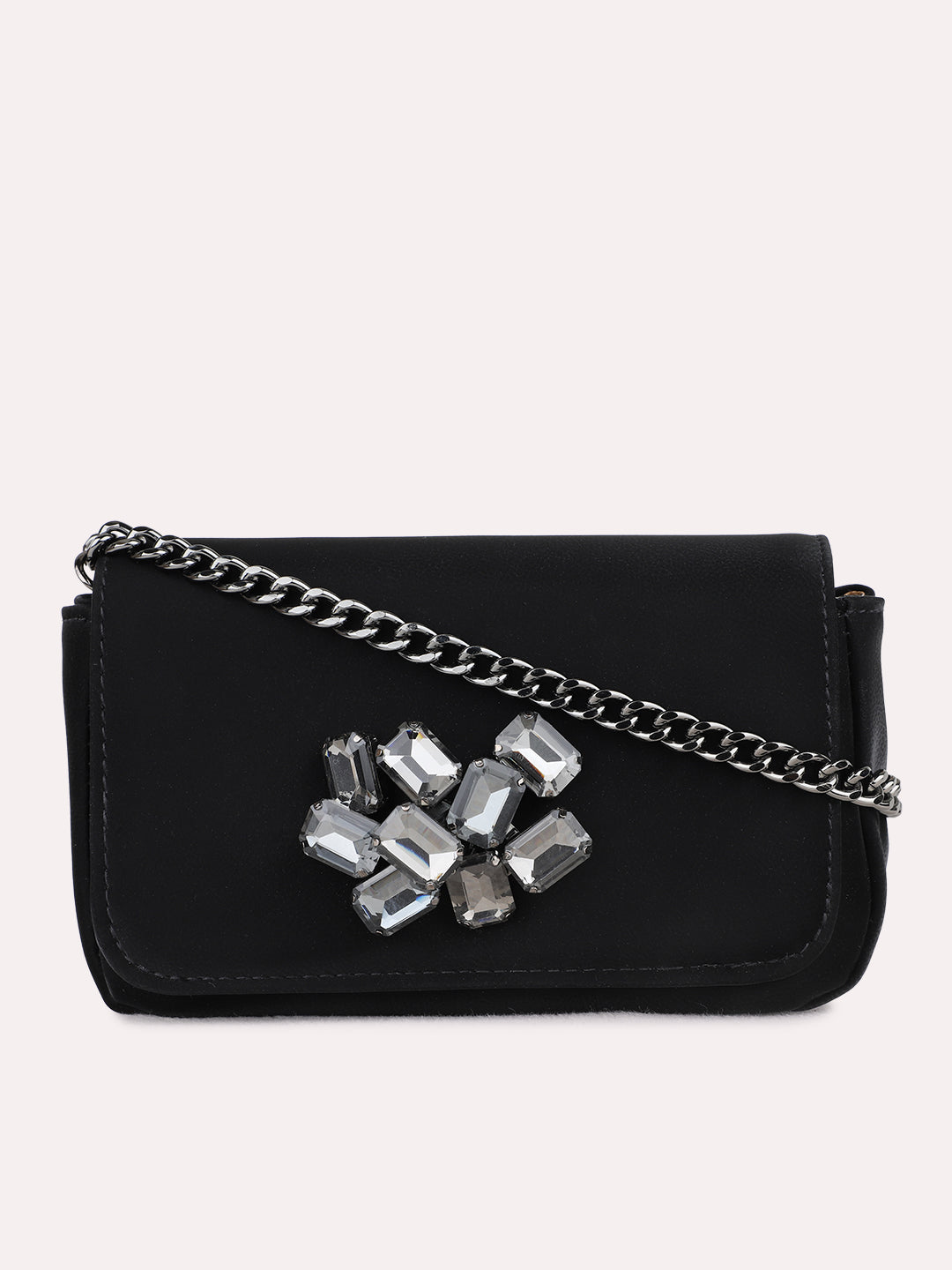 Womens Black Clutches With Magnet Lock For Party Use