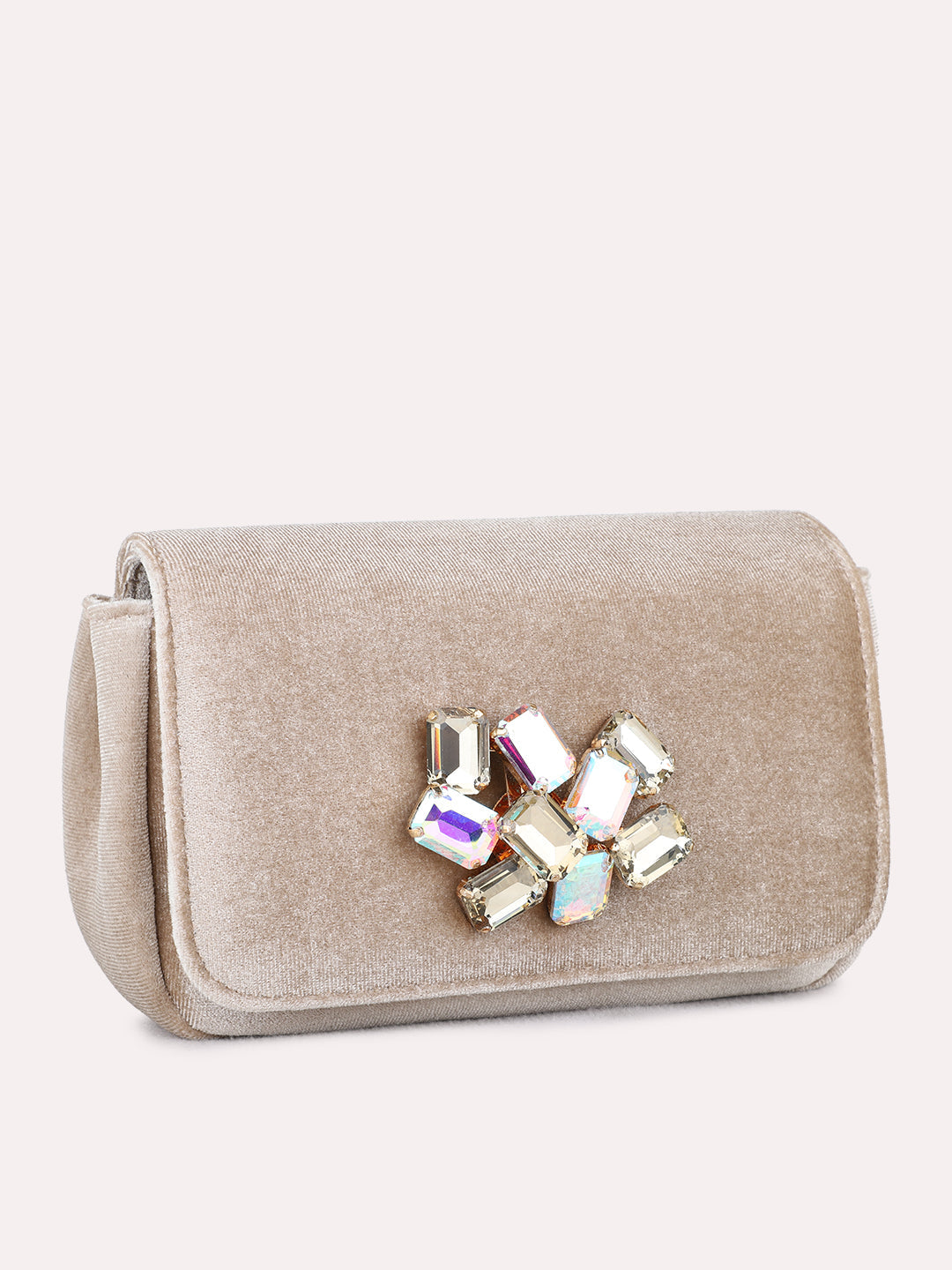 Womens Champagne Clutches With Magnet Lock For Party Use
