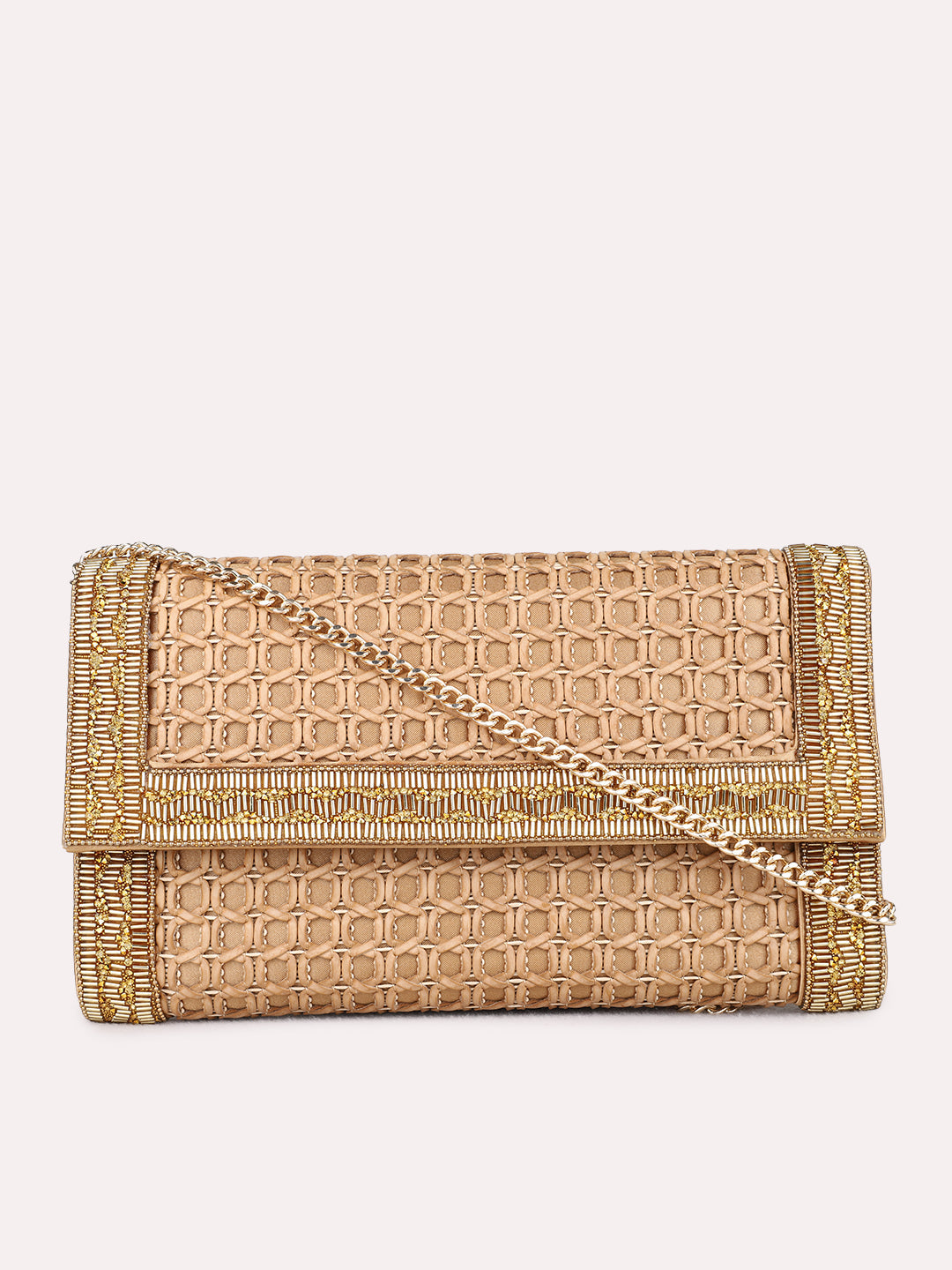 Womens Brown Clutches With Magnet Lock For Party Use