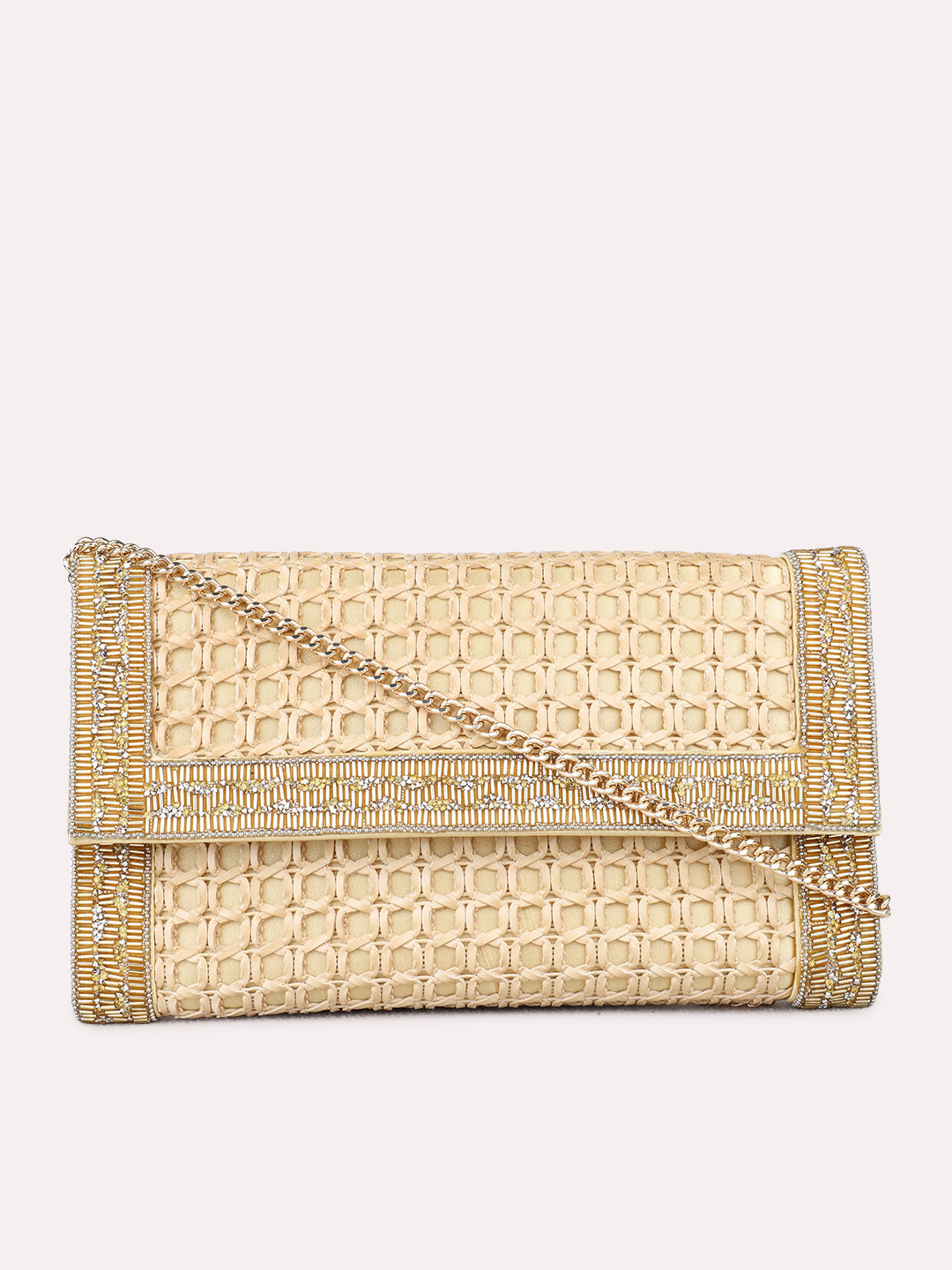 Womens Golden Clutches With Magnet Lock For Party Use
