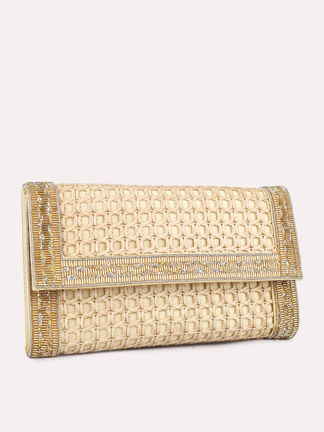 Womens Golden Clutches With Magnet Lock For Party Use
