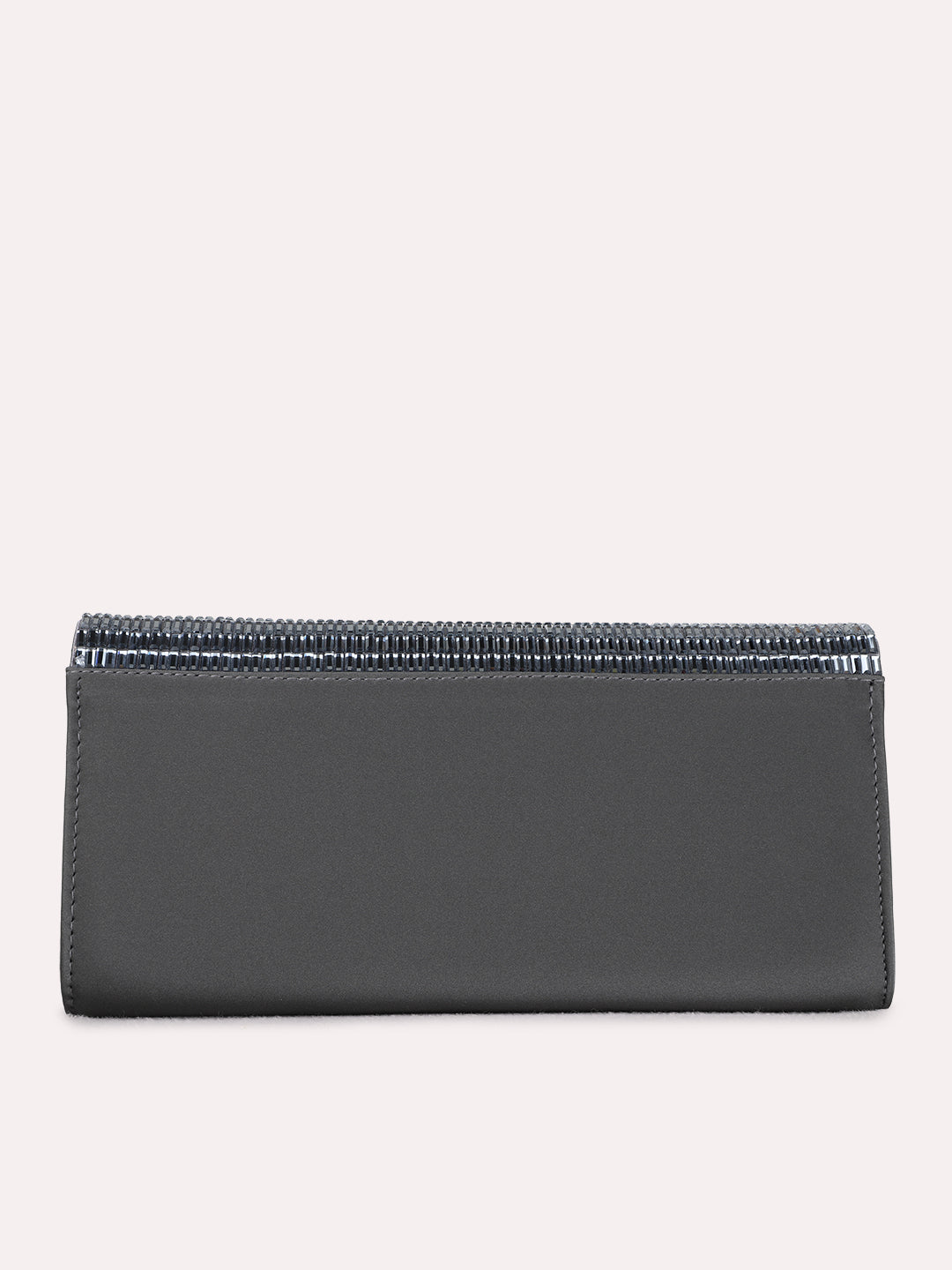 Women Grey Embellished Clutch Bag With Zip Lock For Party