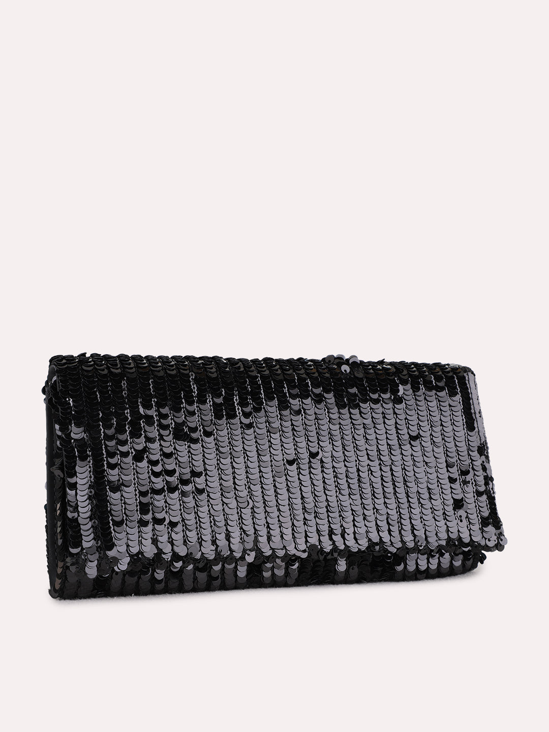 Women Black Embellished Pattern Clutch Bag With Magnet Lock For Party