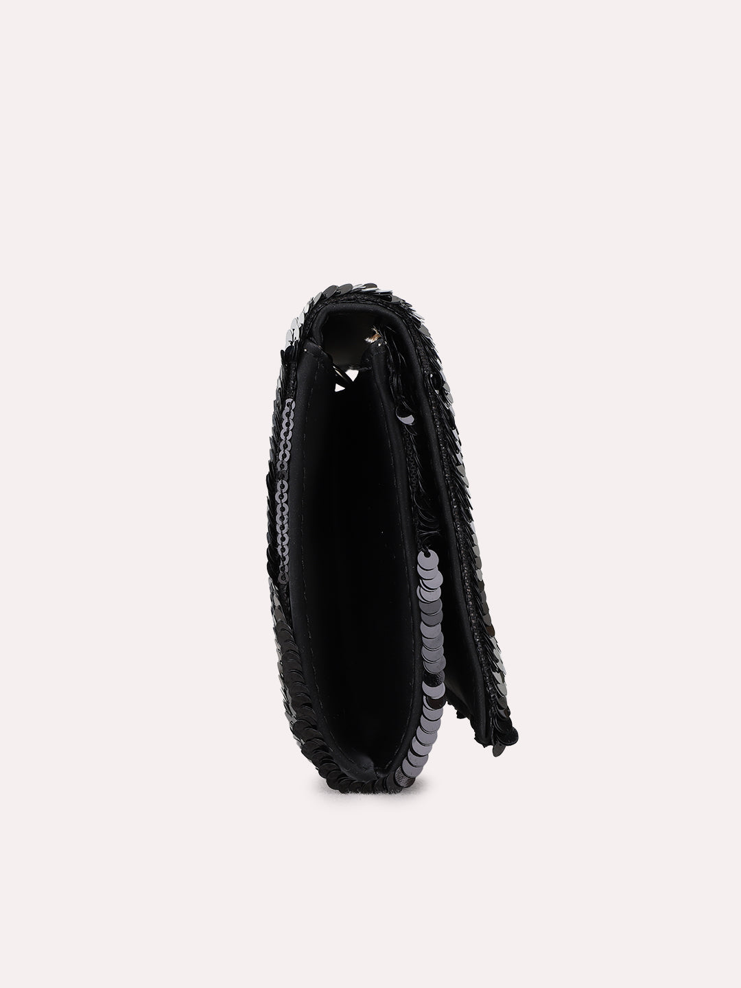 Women Black Embellished Pattern Clutch Bag With Magnet Lock For Party