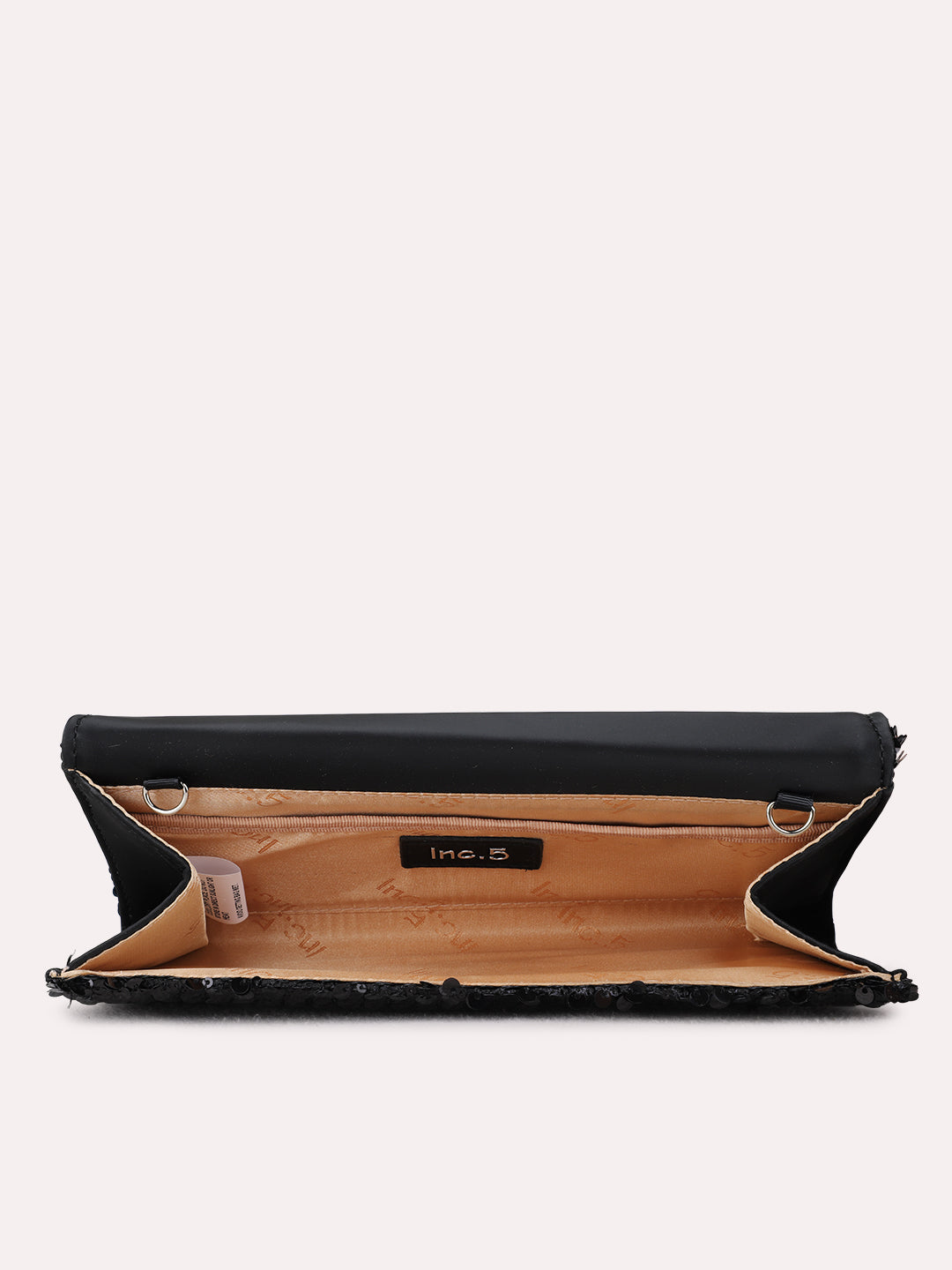 Women Black Embellished Pattern Clutch Bag With Magnet Lock For Party
