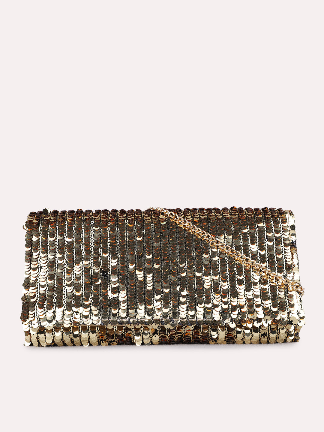 Women Golden Embellished Pattern Clutch Bag With Magnet Lock