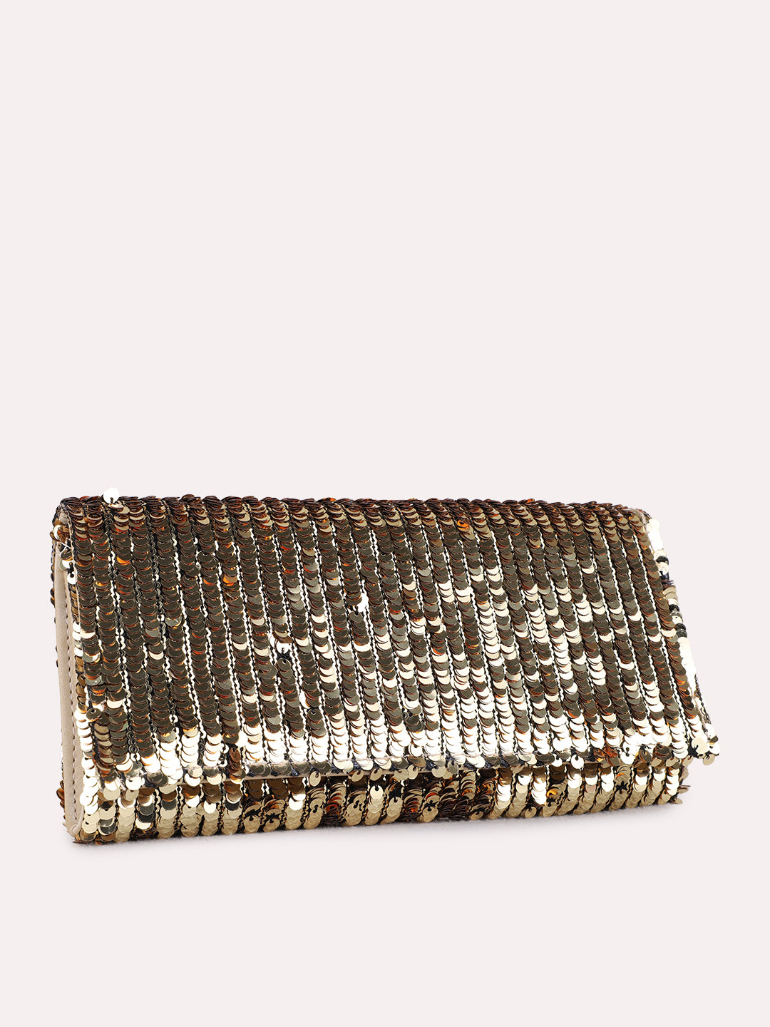 Women Golden Embellished Pattern Clutch Bag With Magnet Lock