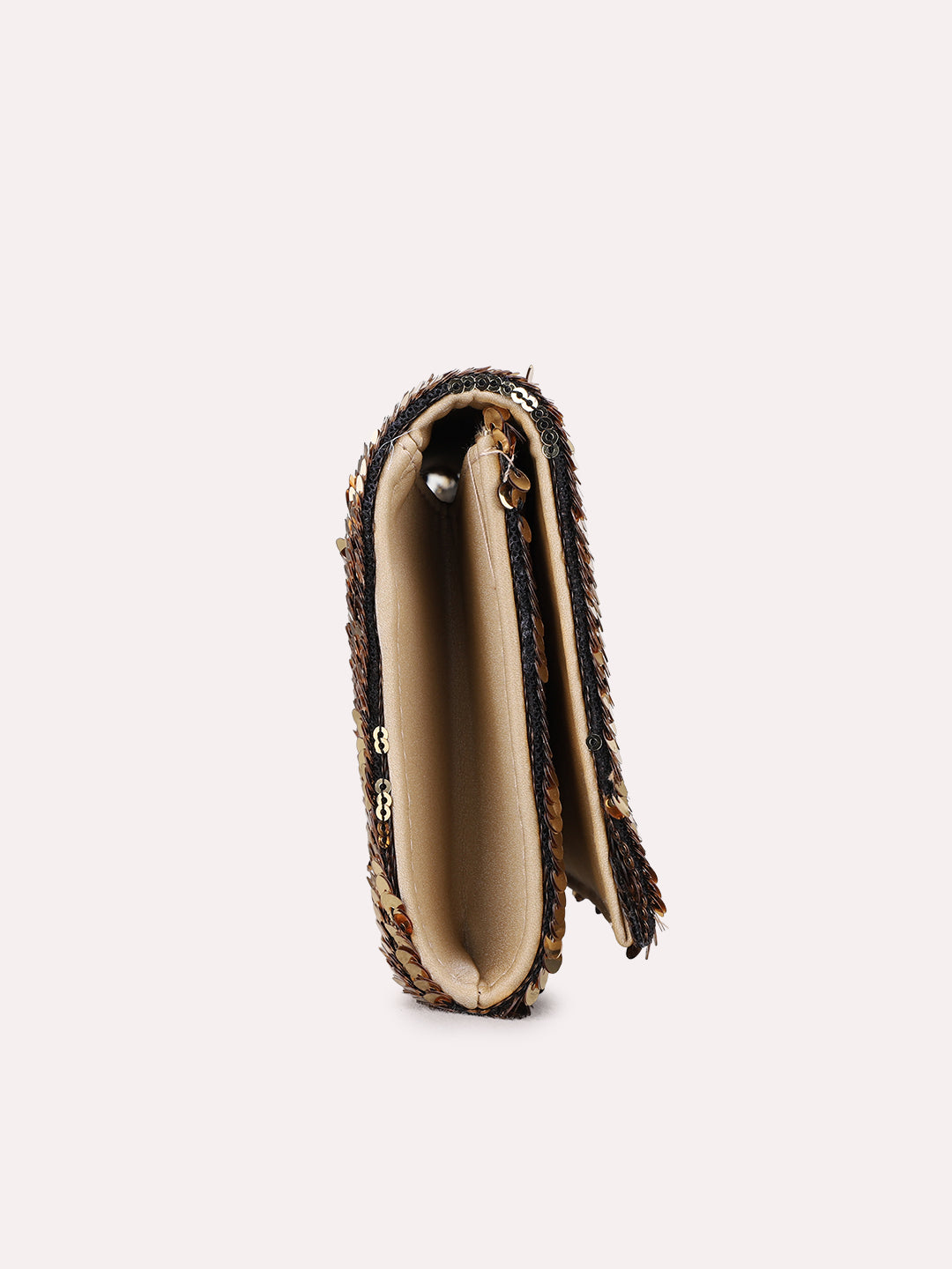 Women Golden Embellished Pattern Clutch Bag With Magnet Lock
