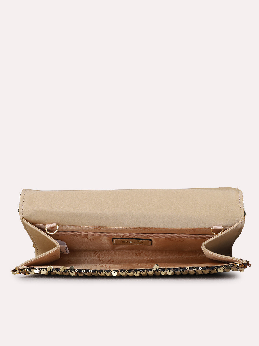 Women Golden Embellished Pattern Clutch Bag With Magnet Lock