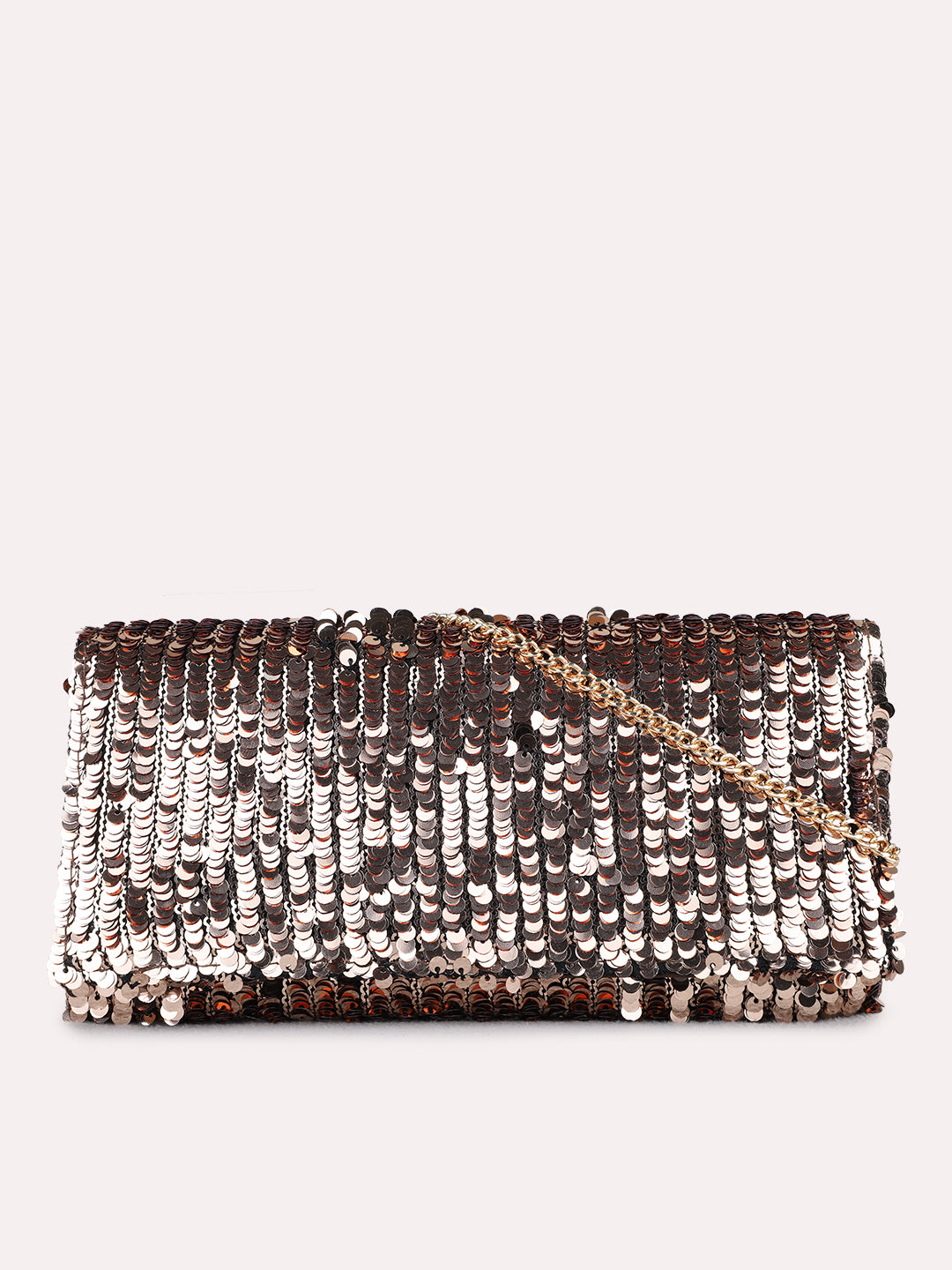Women Rose Gold Embellished Clutch Bag With Magnet Lock For Party