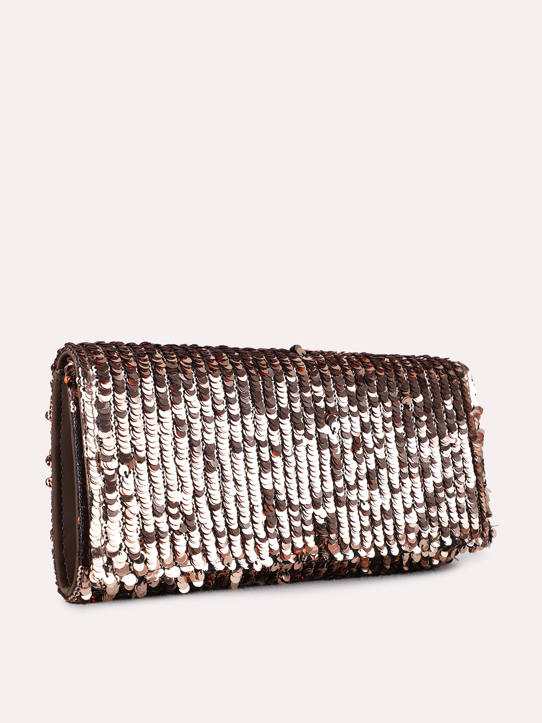 Women Rose Gold Embellished Clutch Bag With Magnet Lock For Party
