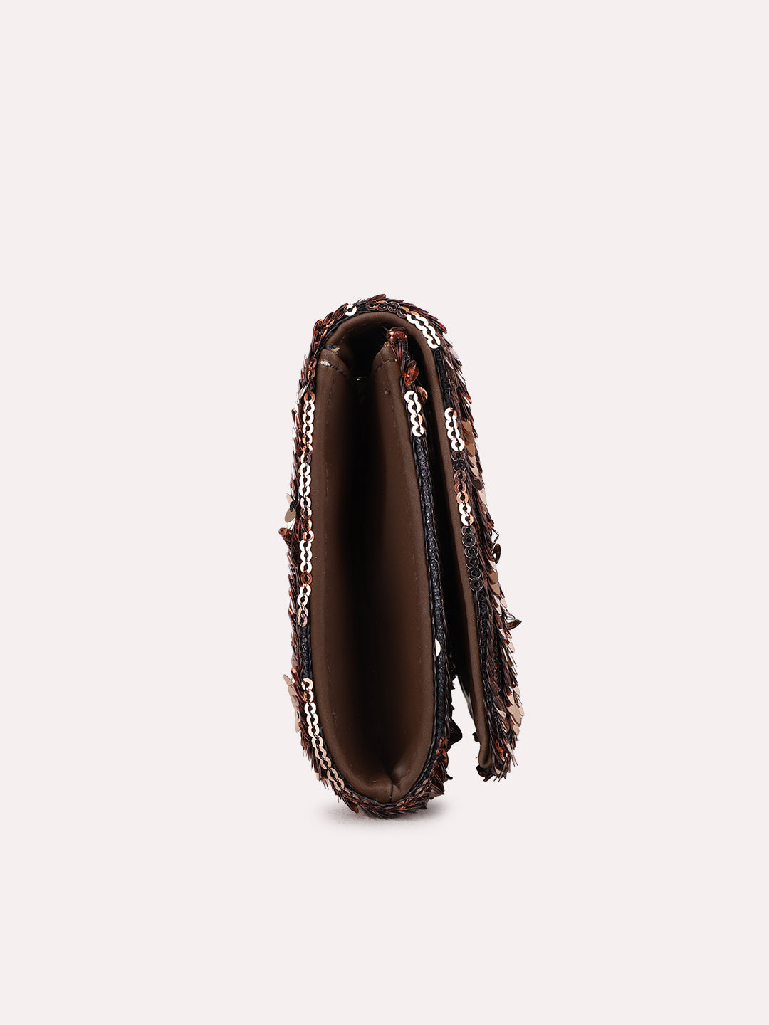 Women Rose Gold Embellished Clutch Bag With Magnet Lock For Party