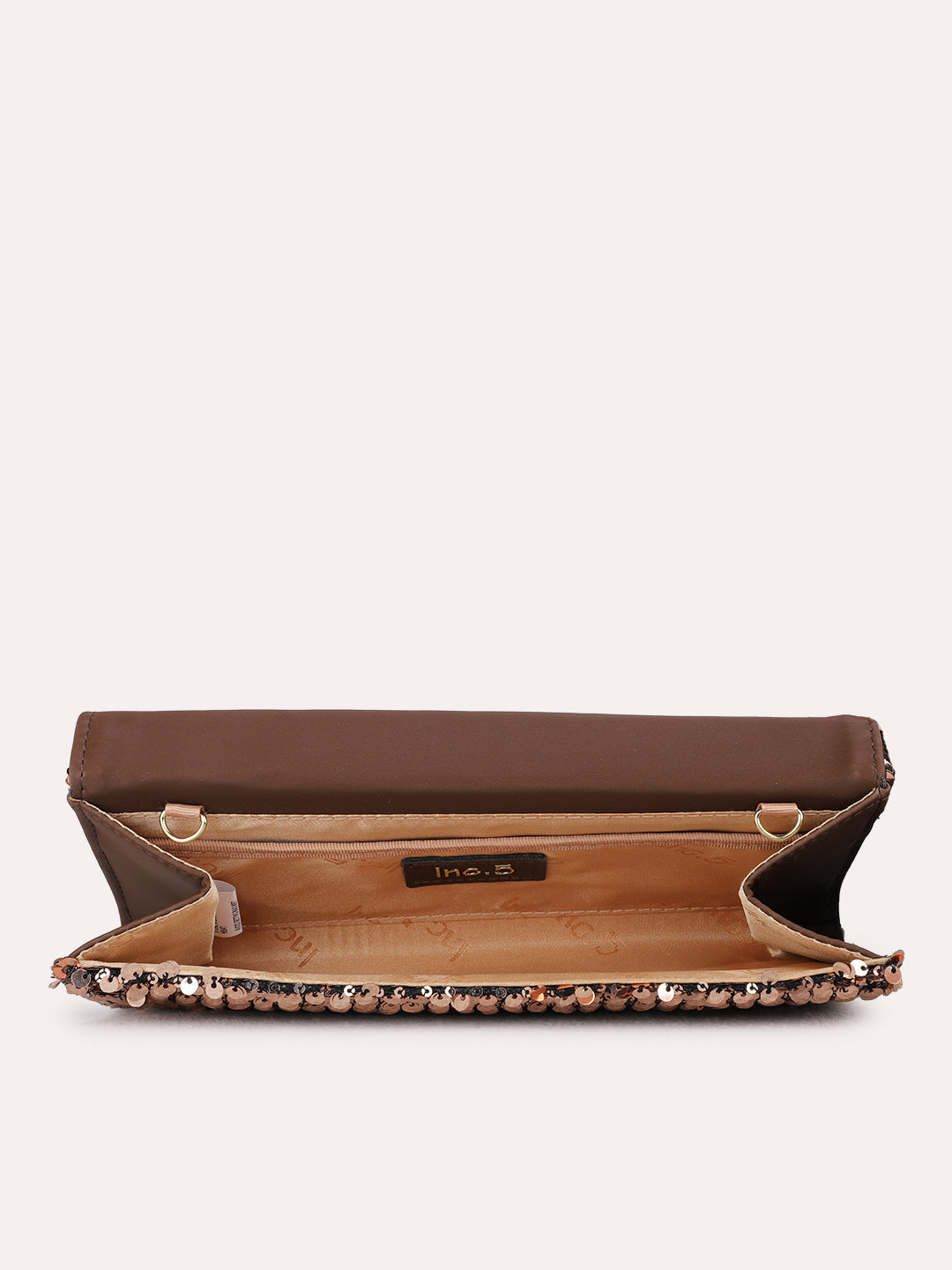 Women Rose Gold Embellished Clutch Bag With Magnet Lock For Party