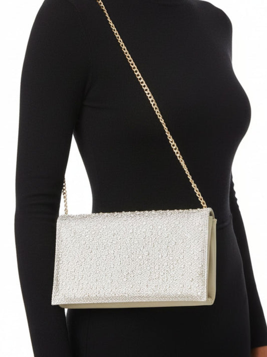 Women Golden Embellished Pattern Clutch Bag With Magnet Lock For Party