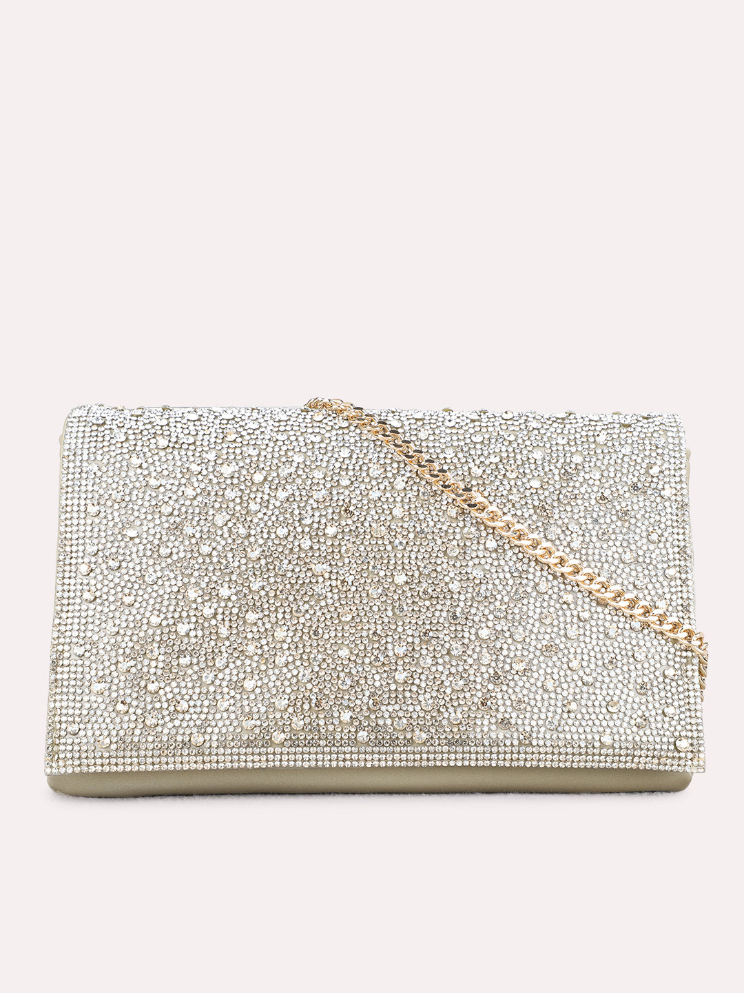 Women Golden Embellished Pattern Clutch Bag With Magnet Lock For Party