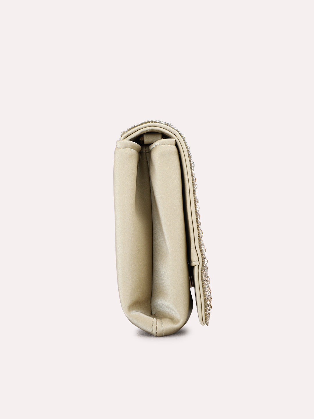 Women Golden Embellished Pattern Clutch Bag With Magnet Lock For Party