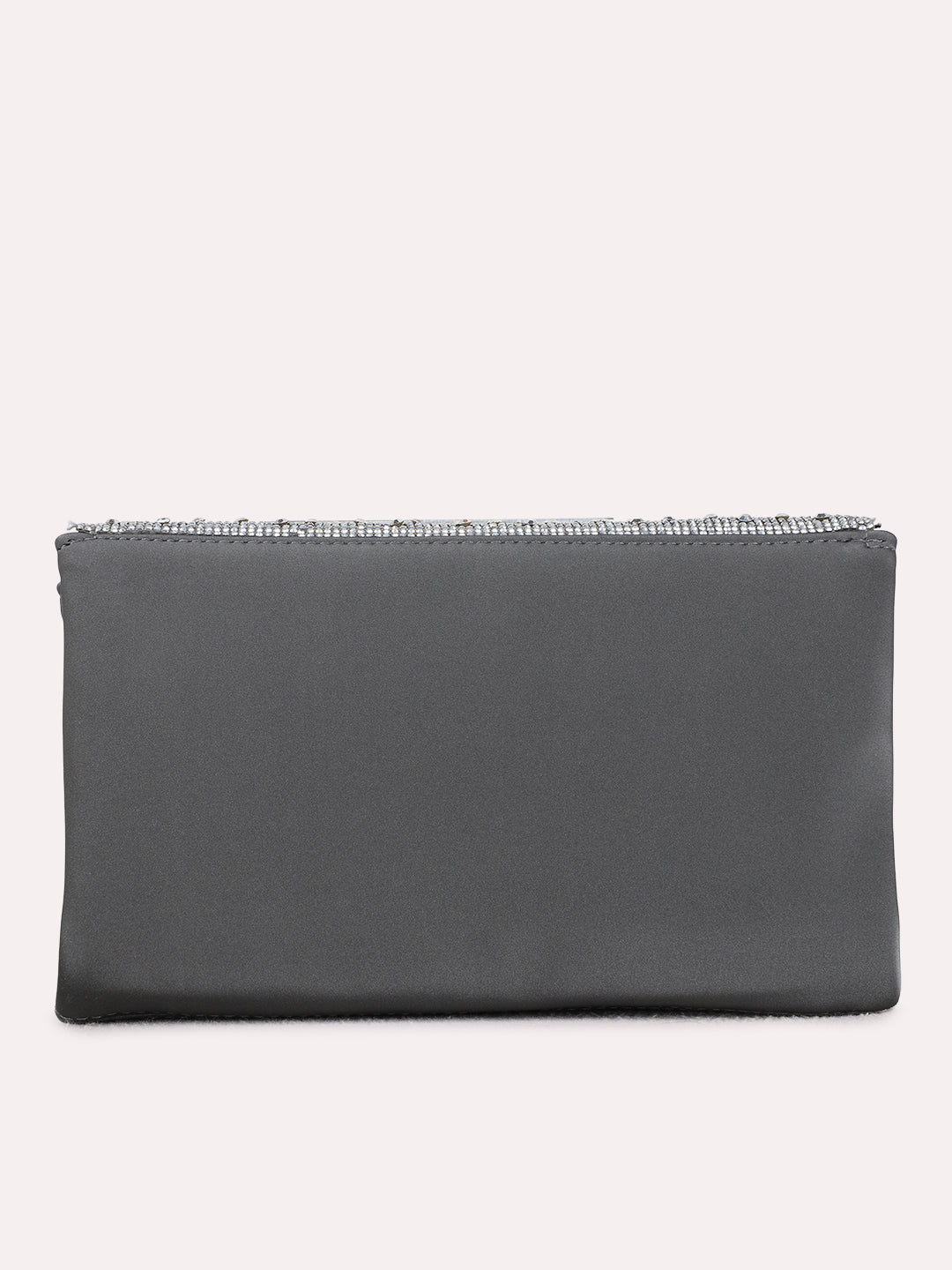 Women Grey Embellished Clutch Bag With Magnet Lock For Party