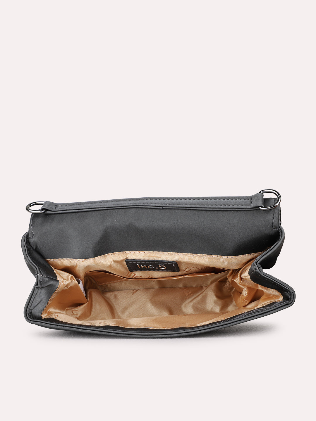 Women Grey Embellished Clutch Bag With Magnet Lock For Party