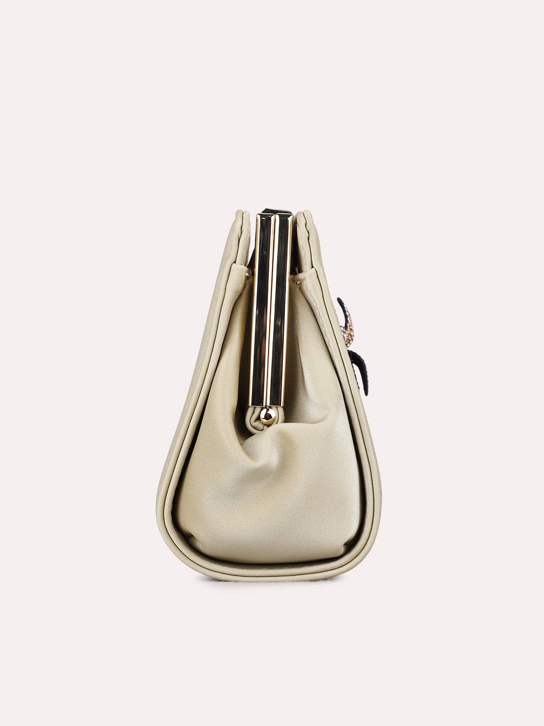 Women Golden Embellished Sling Bag With Push Lock For Party