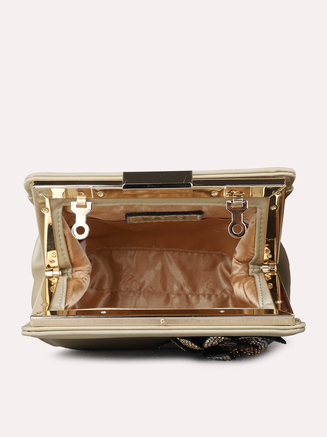 Women Golden Embellished Sling Bag With Push Lock For Party