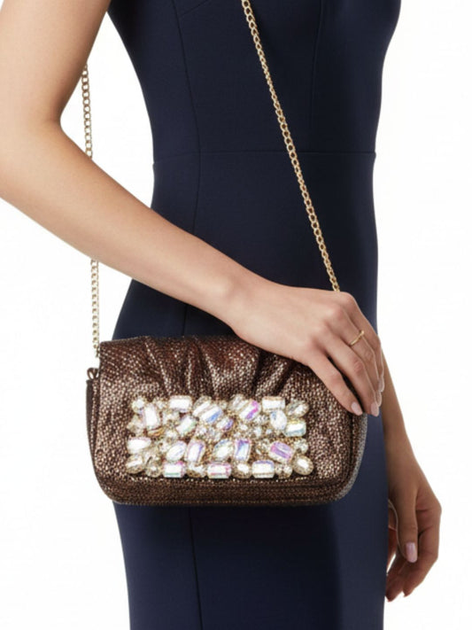 Women Bronze Embellished Sling Bag With Magnet Lock For Party