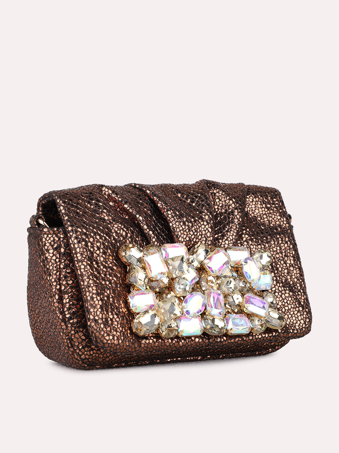 Women Bronze Embellished Sling Bag With Magnet Lock For Party