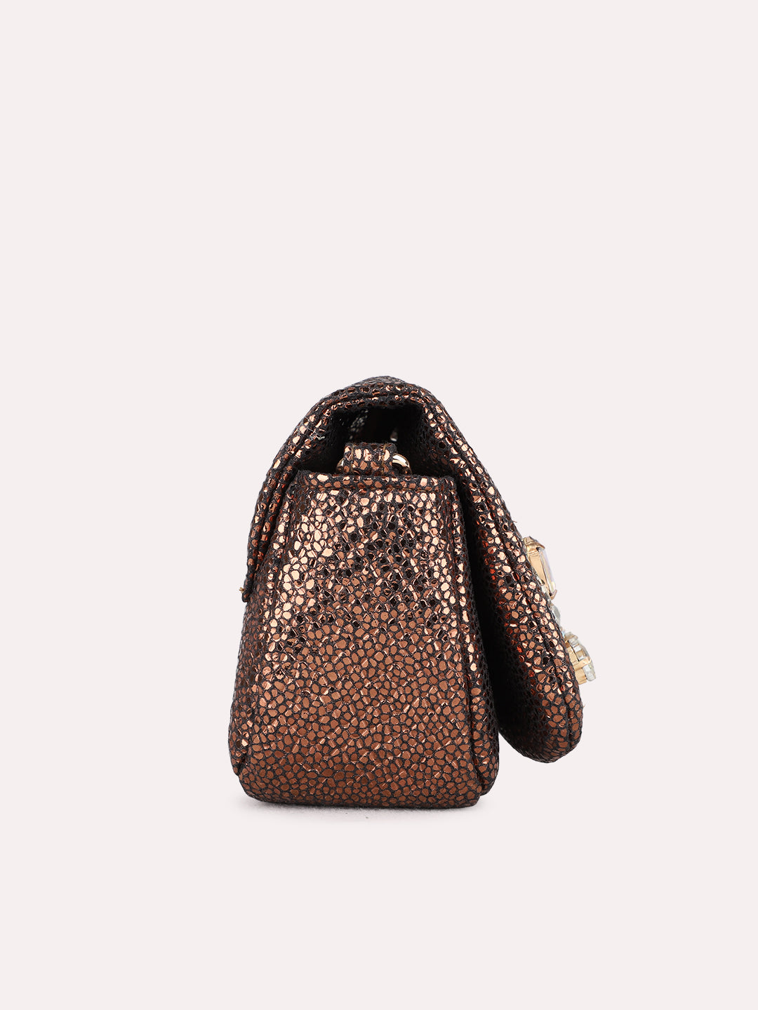 Women Bronze Embellished Sling Bag With Magnet Lock For Party