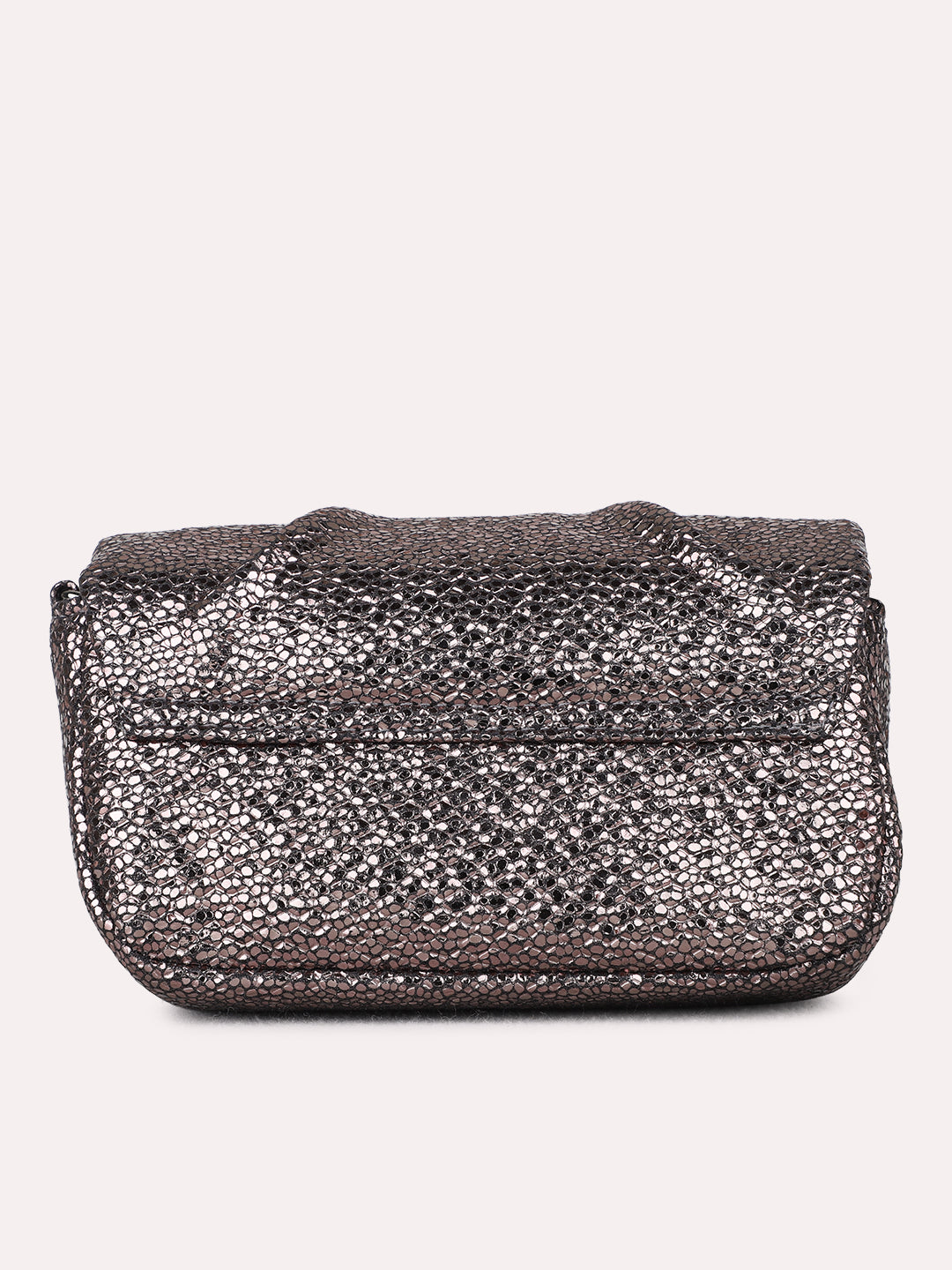 Women Grey Embellished Sling Bag With Magnet Lock For Party