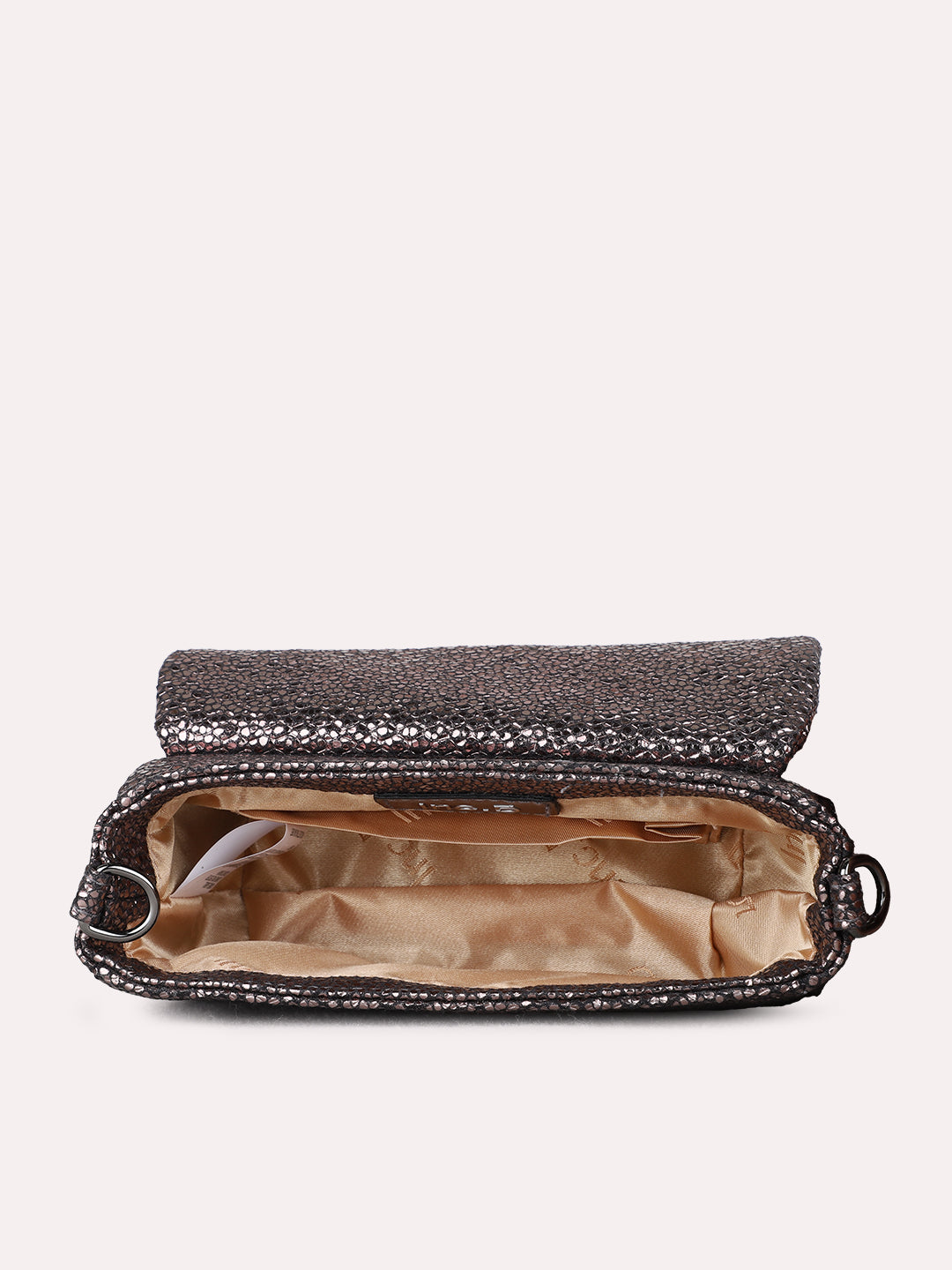 Women Grey Embellished Sling Bag With Magnet Lock For Party