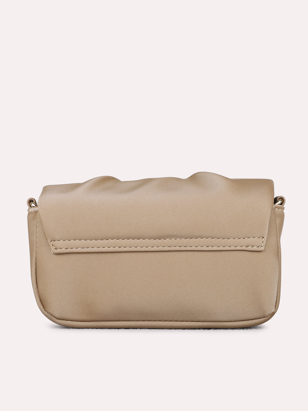 Women Beige Embellished Sling Bag With Magnet Lock For Party