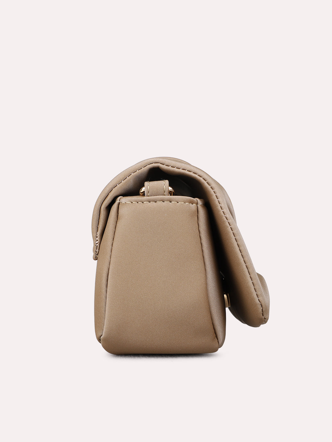 Women Beige Embellished Sling Bag With Magnet Lock For Party