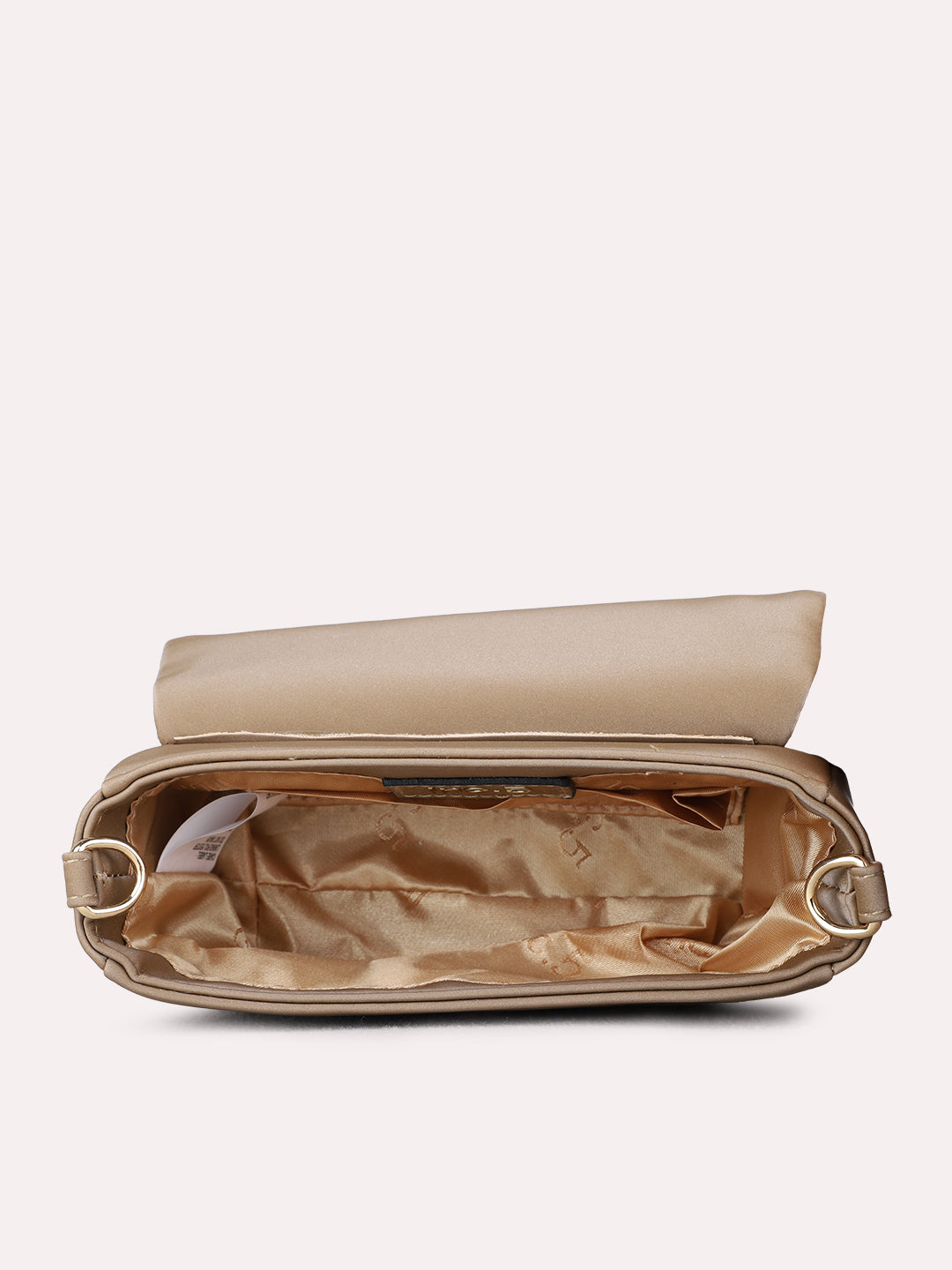 Women Beige Embellished Sling Bag With Magnet Lock For Party