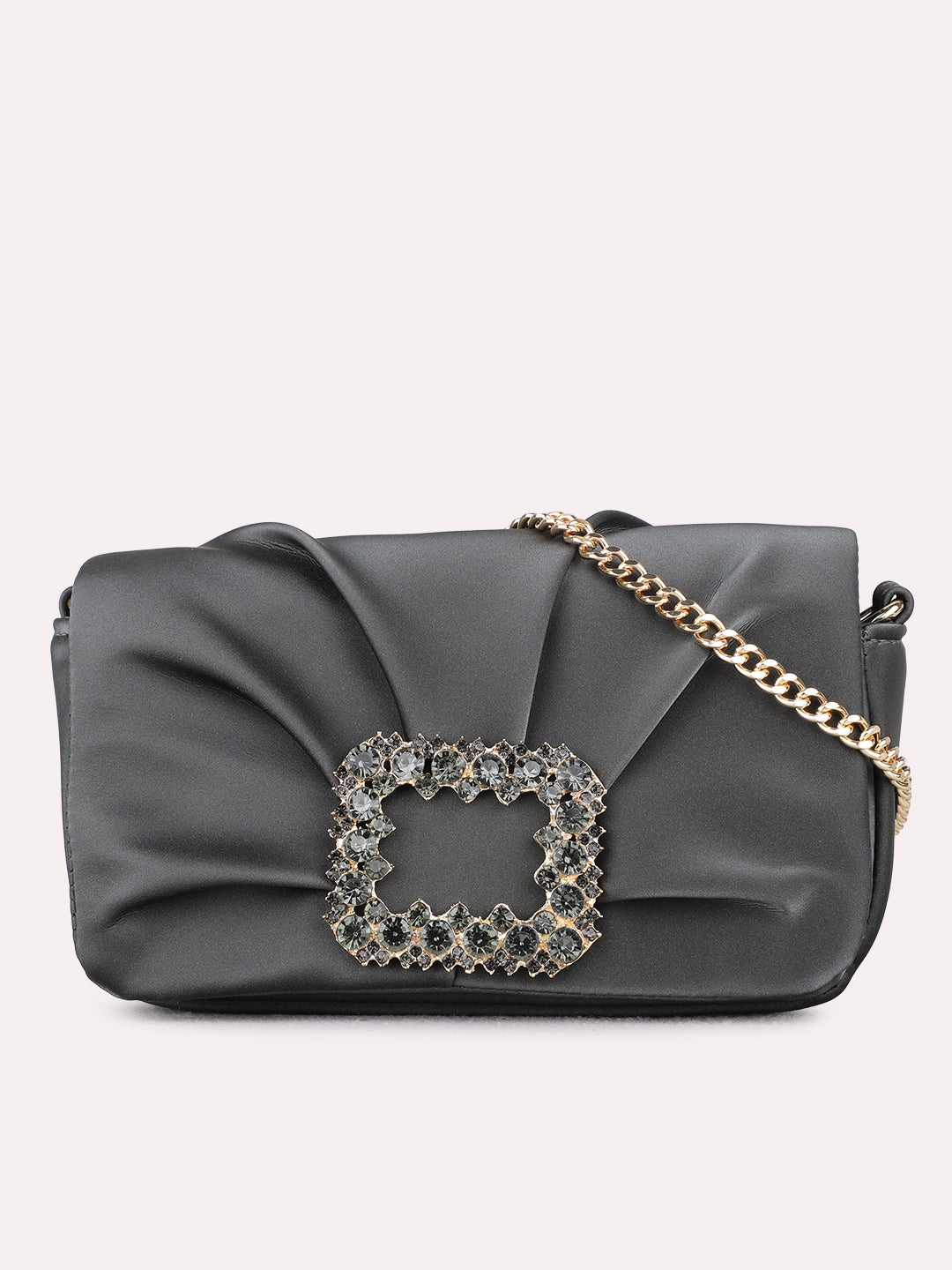 Women Grey Embellished Sling Bag With Magnet Lock
