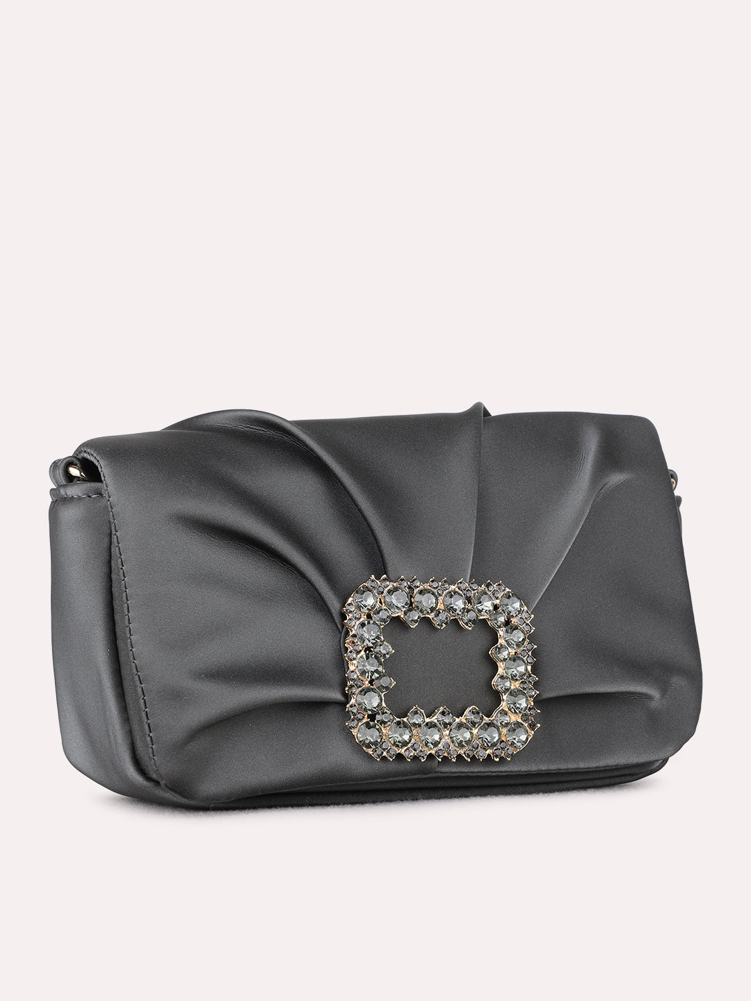 Women Grey Embellished Sling Bag With Magnet Lock