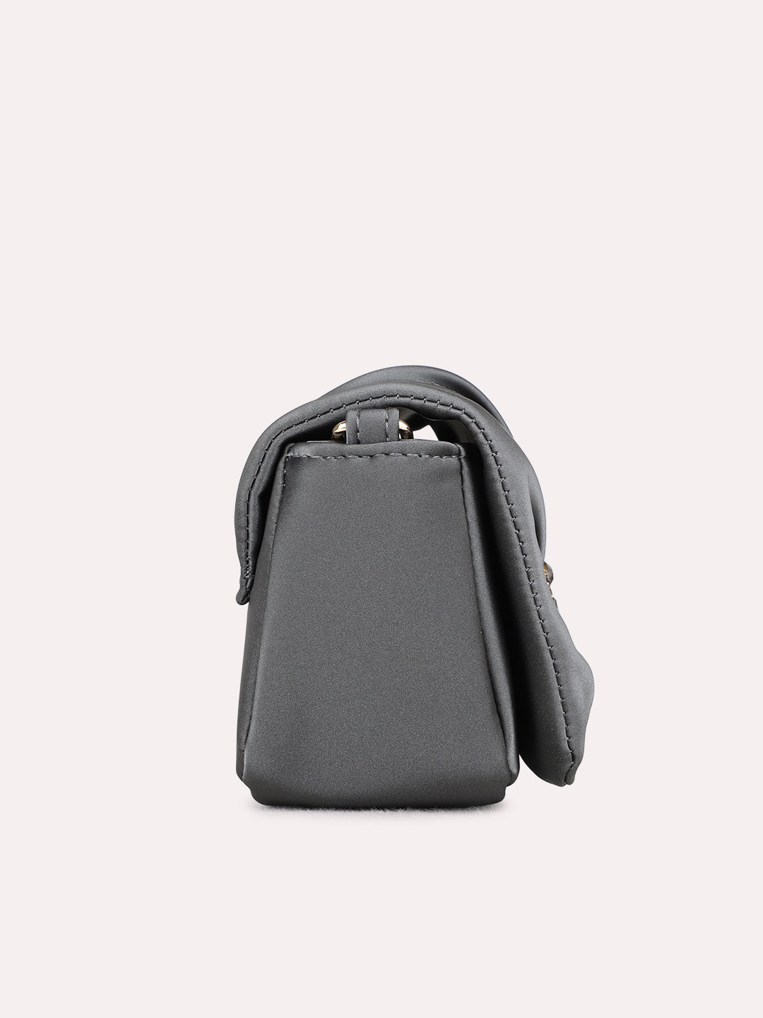 Women Grey Embellished Sling Bag With Magnet Lock
