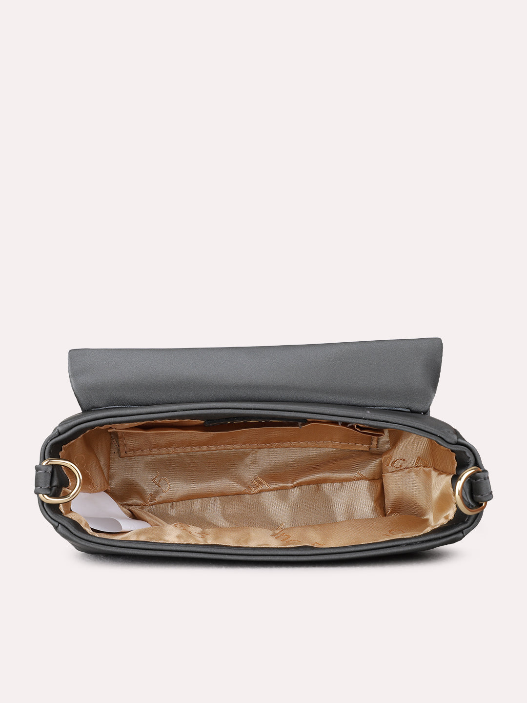 Women Grey Embellished Sling Bag With Magnet Lock